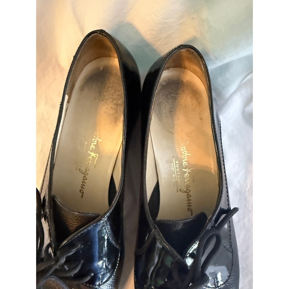 Salvatore Ferragamo Boutique Black Patent Pebbled Leather Oxfords Size 7.5 B - Picture 4 of 10